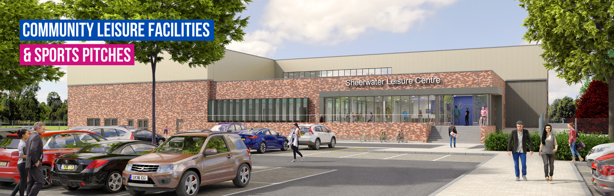Artist's impression of the front entrance of the new Eastwood Leisure Centre.