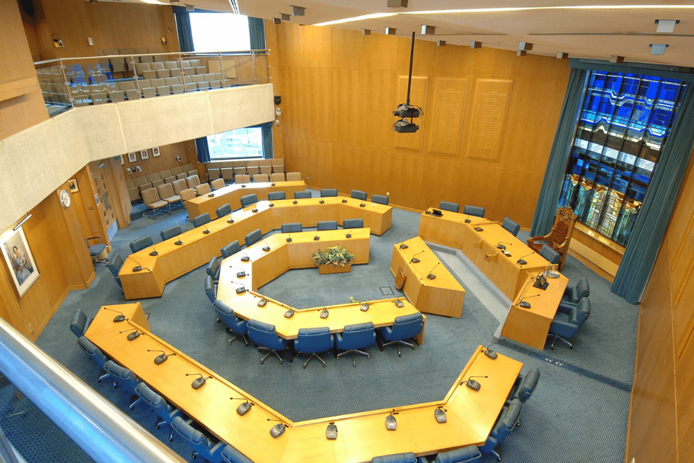 Elevated photo of Woking Borough Council's Council Chamber