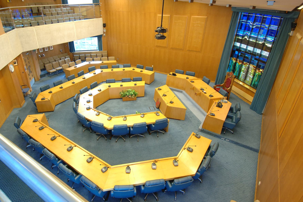 Elevated photo of Woking Borough Council's Council Chamber